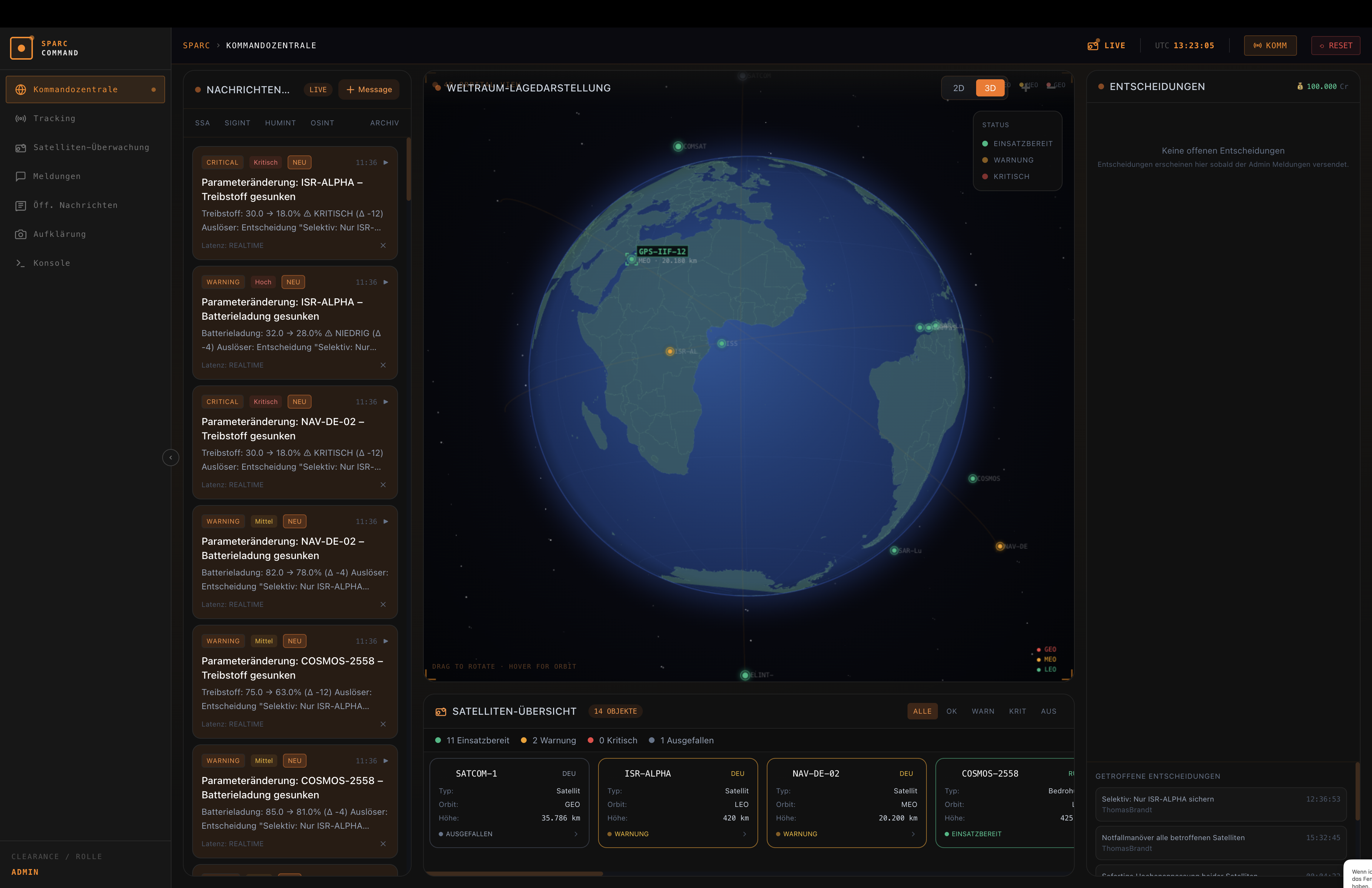 Screenshot einer SPARC Wargaming Weltraum Simulation, die die technische Komplexität des Themas andeutet.